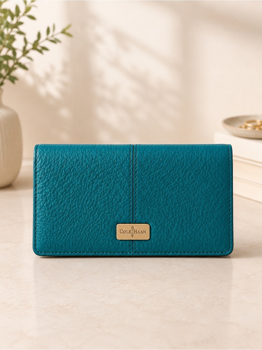 Cole Haan Turquoise Leather Continental Wallet